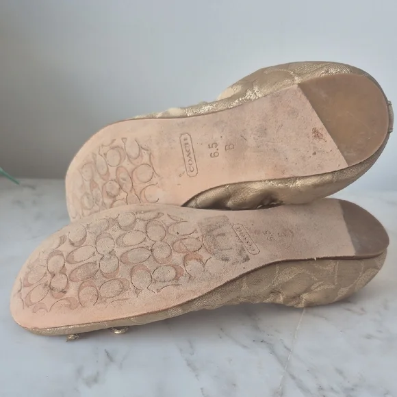 Coach Metallic Gold Flats with Bow Accent - Picture 5 of 5